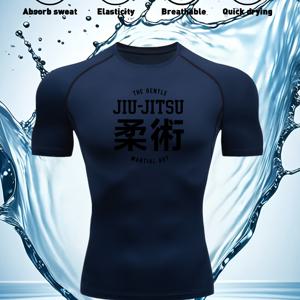 TEMU JIUSU 남성용 편안한 핏 반팔 - 엘리트 스포츠, BJJ 압박 셔츠 - 고탄력, 통기성 폴리에스터 & 스판덱스 혼방, 크루넥, 비침 방지 - 피트니스 운동복, 손세탁 가능 - 블랙, 네이비, 화이트 운동복, 쉐이퍼웨어