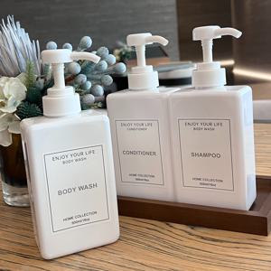 TEMU 500ml 병 3개 세트, 흰색, 직사각형 모양, 대용량, 평면 빈 디스펜싱 병, 고출력 원형 펌프 장착, 호텔 및 고급 숙박 시설에 적합, 샴푸, 컨디셔너, 바디워시 등 보관 가능