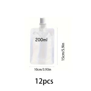 12개입 200ml/300ml/500ml 스크류 캡 여행용 스프레이 분리 백 | 투명 플라스틱 노즐 백, 밀폐 보관 백, 휴대용 액체 밀폐 분리 백