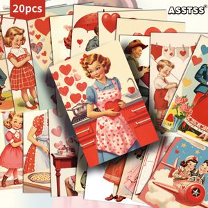 TEMU 1950년대 스타일의 레트로 테마 발렌타인데이 선물 카드 20개 세트 (4x6인치). 클래식 핀업 일러스트가 특징인 이 수집용 장식 카드는 스크랩북 및 공예에 적합합니다.