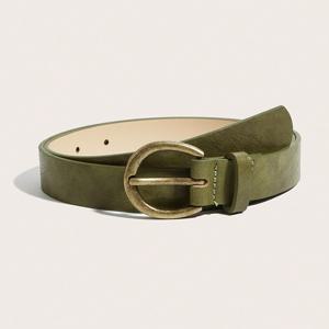 TEMU 스타일의 솔리드 컬러 올리브 그린 벨트, 구리 버클 웨스턴 벨트, 여성용 벨트, 청바지, 스커트, 여성 의상과 매치 가능, 데일리 여행, 비즈니스 모임, 파티, 직장에 적합