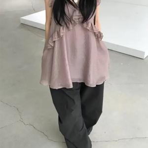 신상 더블 레이어 레이스 투명 멜빵 원피스