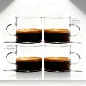 2/4개, 110ml/3.87oz 샷잔, 와인잔, 손잡이 있는 투명 유리 밀크컵, 커피 액세서리, 커피 만들기, 디저트 샐러드 드레싱용으로 이상적