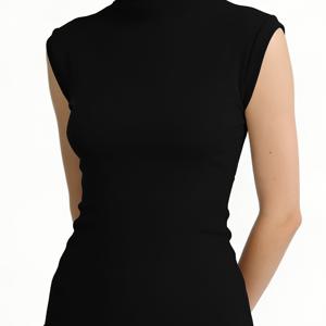 TEMU 여성용 겸손한 민소매 하이넥 티셔츠 - 적당한 신축성의 단색 베이스 레이어 탑, 비침 없는 블ouses, 봄/여름 레이어링용, 보수적인 베이스 레이어 및 캐주얼 복장용