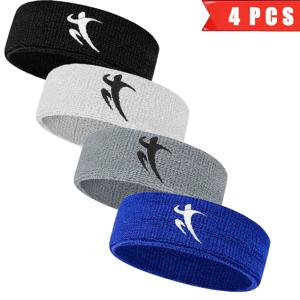 TEMU 4개입 자수 스틱맨 로고 스포츠 헤드밴드 세트, 고탄력 부드럽고 편안한 흡습성, 러닝, 농구, 테니스, 피트니스에 적합
