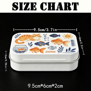 TEMU 일본식 고양이와 물고기 포켓 경첩형 금속 양철 케이스 1개, 내구성 있는 다용도 보관함, 게임 주사위, 보석류, 이어버드, 동전, 재봉 키트, 면봉, 소형 가제트, 가정, 사무실, 여행 및 파티 답례품용