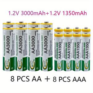 TEMU 1.2V AA 3000mAh NiMH 충전식 배터리 AAA 1350mAh MP3, 모바일 RC, LED 손전등, 무선 리모컨 자동차, 차량, 마우스, 소형 선풍기, 무선 초인종, 웰컴 센서에 적합