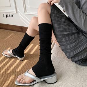 TEMU 1켤레 여름 가을 자외선 차단 화이트 레이스 레그 워머 발목 따뜻한 양말 발가락 양말 여성용 봄 여름 얇은 루즈핏 긴 튜브 발목 양말, 블랙 화이트 단색 간편 패션 양말, 편안한 캐주얼 다리 장식 뷰티