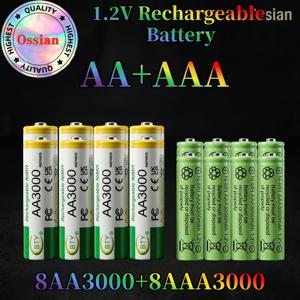 TEMU Ossian AA 8개입 + AAA 8개입, 1.2V 3000mAh AA AAA NiMH 충전식 배터리 콤보, 고용량 사전충전형 저자가 방전 가정용 전자 기기용 D형 AAA형 배터리