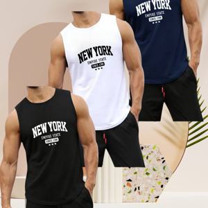 [3pcs 세트] 여름 남성용 운동 탱크 탑, 프린트, 통기성 및 땀 흡수, 피트니스 캐주얼 올매치 스타일, 땀 방지