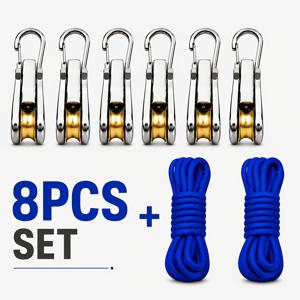 8pcs 조절식 로프 풀리 행거 키트, 금속 후크 6개 & 나일론 로프 2개, 텐트, 식물, 차고용 고하중 래칫 행거
