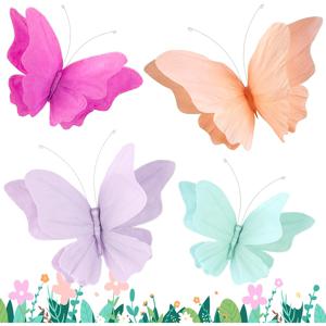 TEMU 4개 크레퓌 종이 나비 장식 3종 세트, 여아, 여성, 생일 파티 & 꽃밭용 - 불규칙한 날개 모양의 매달기 나비 벽/천장 장식, 크레퓌 종이, 결혼식, 각종 행사용
