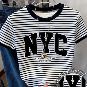 TEMU 새로운 여성용 NYC 그래픽 포지셔닝 프린트 크루넥 풀오버 티셔츠