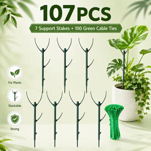 TEMU 107개 적층형 식물 지지대 말뚝 세트, 지지대 7개 + 끈 100개 포함, 정원용 식물 지지대 말뚝, 덩굴식물용 덩굴 격자, 덩굴 지지대, 꽃 줄기 지지대, 식물 형성용 지지대 말뚝, 튼튼한 플라스틱 제작, 흙에 쉽게 삽입, 공간 절약형 지지대, 실내 녹지 및 야외 정원, 덩굴식물, 꽃, 콩식물, 화분, 종묘장 화단, 마당 화분에 적합