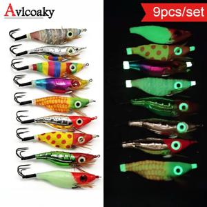 TEMU Avlcoaky 가로형 에기 세트 9개입 10.5cm 오징어 직구 새우 루어 UV 반사 야광 침하형 미끼 바다낚시용 소금물 문어