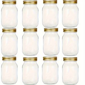 TEMU 6팩, 12팩, 500Ml/16Oz, 유리 메이슨 자, 유리 보관 자, 피클 자, 일반 밀봉 뚜껑, 잼, 샐러드 드레싱, 꿀, 샤워/결혼 선물에 적합