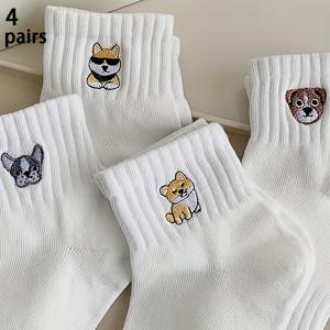 TEMU 랜덤 발송 4팩 솔리드 컬러 자수 캐주얼 여성용 발목 양말