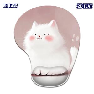 1개 2D 평면 귀여운 흰색 고양이 손목 받침 마우스 패드, 인체공학적 마우스 패드, 실리콘 손목 받침 및 미끄럼 방지 PU 베이스, 훌륭한 사무실 장식, 홈 오피스/게이밍 e스포츠에 적합