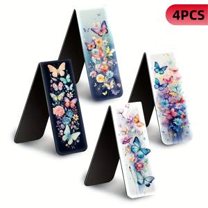 TEMU 4pcs 자석 북마크 세트 | 접이식 책 페이지 홀더 | 꽃 춤 시리즈 | 고화질 컬러 프린트 방수 내구성 | 책/일기/일기용으로 적합 | 책을 좋아하는 사람들에게 추천되는 세련된 창의적인 실용적인 스테이션러리 장식 사무실 액세서리 생일/학교로 돌아가기/졸업 선물