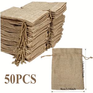 남녀공용 선물용 천연 졸라매는 끈 선물 가방 25개/50개, 9cm*12cm 및 10cm*14cm 사이즈 선택 가능. 재사용 가능한 천연 황마 자루로, 결혼식, 생일, 크리스마스, 파티 사탕 포장은 물론 보석 보관 및 할로윈에 이상적