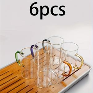 TEMU 인체공학적 손잡이가 특징인 6개의 고흑 유리 머그 - 10.14Oz, 열충격에 강함, 뜨겁거나 차가운 음료 모두에 적합 - 가정, 사무실, 커피, 차, 우유에 적합 - 손세척 권장, 유리컵