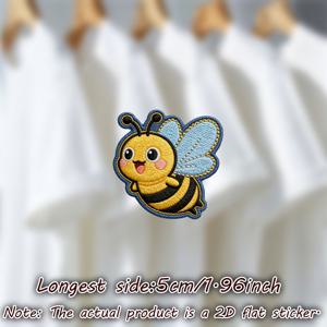 TEMU 9개/시트 2D 평면 모조 자수 스티커 귀여운 벌 패치, 노란색과 검은색 , 파란색 날개, 분홍색 볼, 검은색 눈, 열전사 스티커는 천과 같은 평면 원단에 적합