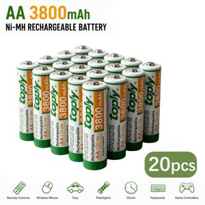 TEMU Toply Ni-MH AA 충전지 3800mAh, 일상용 장기 사용 수명 배터리 20개/10개입