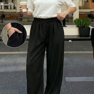 TEMU 플러스 사이즈 - 플러스 사이즈 - 여성 플러스 사이즈 봄/여름/가을 갈대 모양 바지, 루즈하고 편안함, 탄성 허리 밴드, 빈티지 올드 머니 스타일, 휴일 의상으로 완벽