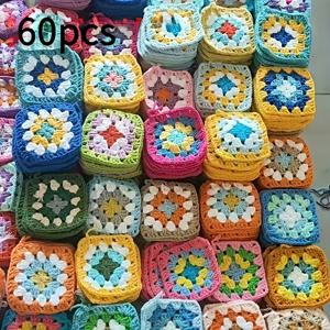 TEMU 수제 코바늘 꽃 사각형 60개, 스웨터, 스카프, 가방 & 컵받침용 | 다채롭고 생동감 넘치는 원사 사각형과 랜덤 혼합 코바늘 꽃 | 코바늘 애호가를 위한 DIY 공예, 인형 뜨개질, 의류 & 홈 데코