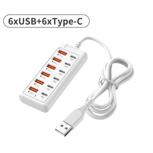 TEMU 12포트 USB 충전 , 6개의 PD Type-C 포트와 6개의 USB-A 포트를 갖춘 멀티포트 USB-C 고속 충전 허브, 휴대폰, 아이패드, 태블릿, 스마트워치용 데스크탑 충전 블록, 사무실 및 가정용으로 적합