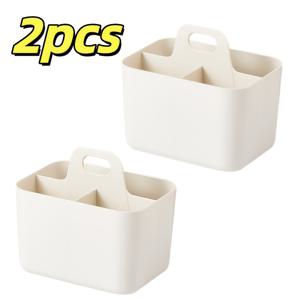 TEMU 2개 휴대용 플라스틱 수납 바구니 (손잡이 포함) - 가벼운 데스크탑 칸막이 정리함, 3칸 정리함, 사무용품, 컴팩트 디자인, 연필, 마커 및 문구류 보관에 적합