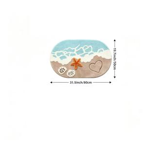 TEMU 1개 타원형 욕실 매트 - 바다 테마, 해변 불가사리와 하트 패턴 장식, 미끄럼 방지 및 흡수성 욕실 러그, 사계절용, 집 장식 선물, 어머니의 날 및 졸업 선물, 욕실 러그, 바다 테마 장식