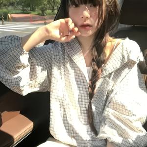 TEMU 여성용 체크무늬 후드 タイ업 패션 후드티, 가슴 주머니가 있는 긴소매 셔츠 자켓, 신축성 있는 袖단 탑 자켓, 사이즈 조절을 위한 조절식 드로스트링 밑단, 루즈핏, 편리하고 심플하며 스타일리시함, 정장 캐주얼 셔츠, 기계 세탁 가능, 100% 폴리에스터 섬유, 업무, 일상, 휴가용으로 활용 가능, 우아한 스타일