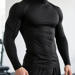 남성용 사계절 하이 칼라 속건성 퍼포먼스 티셔츠, 통기성 좋고 편안한 라운드넥 고탄력 티셔츠, 헬스, 스포츠, 트레이닝 및 러닝 캐주얼 슬림핏 피트니스 러닝 탑에 적합