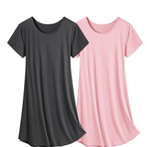 TEMU 여성용 봄/여름 시즌 소프트하고 편안한 심플 라운드넥 루즈핏 솔리드 컬러 캐주얼 잠옷 두벌 세트