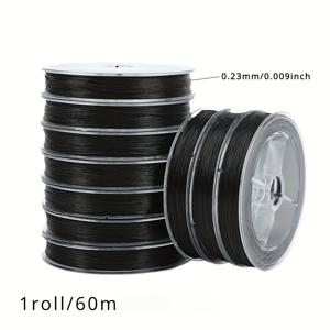 2D 플랫, 1롤/60m 0.23/0.4mm 블랙 플랫 브레이디드 실 비즈 실 펜던트 제작 액세서리 수제 주얼리 만들기 DIY 비즈 팔찌 실 코어 탄성 코드