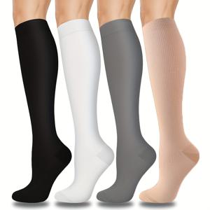 TEMU 여성 남성용 구리 압박 양말 4켤레, 부드러운 원단, 10 Mmhg 무릎 높이 압박 양말, 러닝 요가 등반 사이클링 지지