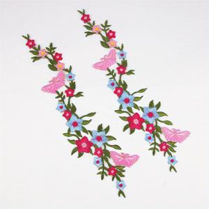 2개 자수 꽃 핫멜트 접착제 다리미 부착 패치, 의류 가방 수제 추가에 적합
