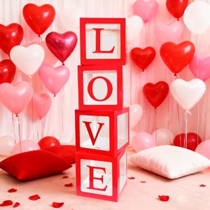 TEMU 웨딩 프로포즈용 로맨틱 LOVE 풍선 박스 4개 - 웨딩, 약혼, 프로포즈 & 고백 장식에 적합한 우아한 풍선 호환 장식 (풍선 미포함)