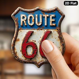 빈티지 루트 66 자석 - 3.15인치 원형 소프트 아크릴 및 고무 냉장고 자석, 루트 66 표지판 포함, 에이지드 엣지 - 레트로 장식, 동굴 - 남편(아버지의 날, 크리스마스)을 위한 이상적인 선물 - 향수를 불러일으키는 66, 2D 평면