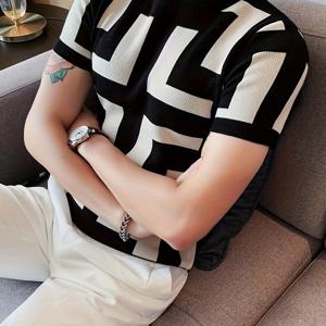 TEMU [빌라 레 쉬우 OBM] 남성 니트 스웨터, 캐주얼 비즈니스, 여름 반팔 풀오버 라운드넥, 편안한 스웨터