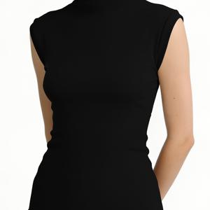 TEMU 여성용 겸손한 민소매 하이넥 티셔츠 - 적당한 신축성의 단색 베이스 레이어 탑, 비침 없는 블ouses, 봄/여름 레이어링용, 보수적인 베이스 레이어 및 캐주얼 복장용