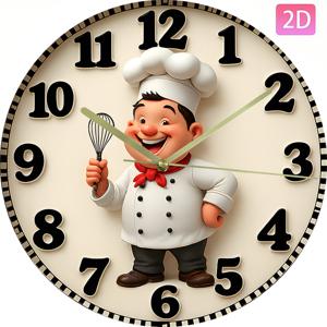 TEMU 2D 평면 클로스, 만화 요리사 시계 패턴 테마 디자인, 창의적이고 스타일리시한 벽시계, 예술적인 장식용 무소음 시계, 거실, 침실, 집, 사무실, 주방 장식용, 축제 장식용 시계, 선물, 기숙사 방 장식용 | U, 2D 평면