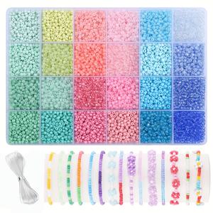 13000개 3mm 유리구슬 비딩 키트, 24가지 생생한 색상, 비딩 실 및 보관함 포함, DIY 공예 및 주얼리 제작, 둥근 구슬 수제 선물, 캐주얼 스타일 주얼리 재료 키트