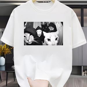 TEMU 남성용 빈티지 톰과 탕 고양이 갱스터 티셔츠 - 레트로 크루넥 반팔 티, 상징적인 만화 디자인, 데일리웨어에 적합한 캐주얼 스트리트웨어, 사계절용 세탁기 사용 가능 (톰 고양이 & 탕 고양이 프린트)