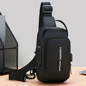 TEMU 세련된 남성용 도난 방지 가슴 가방, 비밀번호 잠금 장치가 있는 크로스바디 백, 여행 스포츠 데일리 출퇴근을 위한 다중 포켓 경량 숄더백