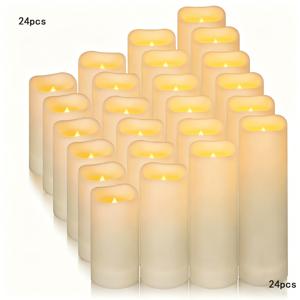 TEMU 불꽃 없는 깜빡이는 LED 캔들 - 배터리식 LED 기둥양초 24개, 결혼식 파티 센터 장식용, 크리스마스 가정 및 야외 장식용, 선물용, 휴일 장식용, 축제 분위기 연출, 우아한 조명, 내구성