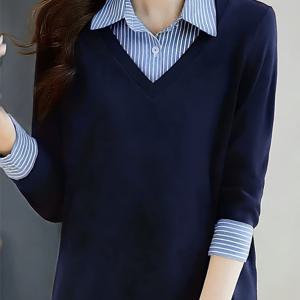 TEMU 여성용 캐주얼 긴팔 편안한 패션 봄/가을 카라 티셔츠