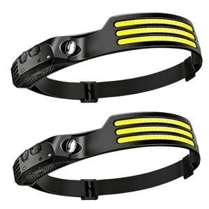 2개 야외 다기능 3등 LED 헤드램프 (USB 충전식), 휴대용 모션 감지 헤드램프 (낚시용), 7가지 모드. COB 투광 작업등, 러닝, 캠핑, 하이킹 및 어드벤처용 스포트라이트로 적합, IP65