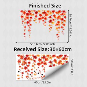 TEMU 1개 30*60cm 가을 창문 스티커, 매달린 단풍잎 덩굴 데칼, 탈착식, 접착제 불필요, 빨간색 및 주황색 가을 낙엽 정전기 부착 스티커, 가정 거실 주방 유리문 장식